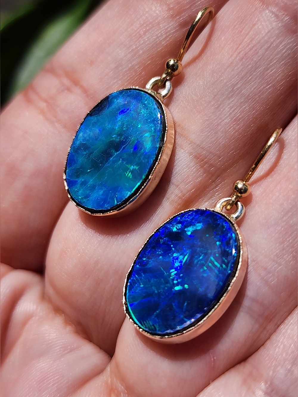 RARE 14k Gold Australian Opal Drop Earrings - Picture 5 of 7